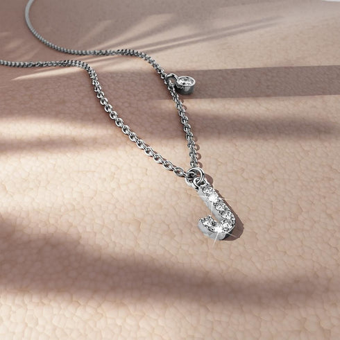 Solid 925 Sterling Silver Initial Crystal Personalised Alphabet Letter Necklace Silver